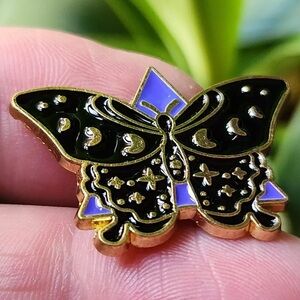 Lunar Moth Enamel Pin Badge Moon Phase Brooch Lapel Magical Black Gold Purple